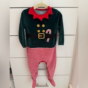 Christmas Elf Velvet Footsie Pajama
